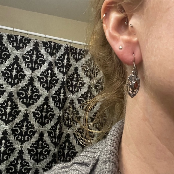 Garnet and sterling dangle earrings - Picture 2 of 5